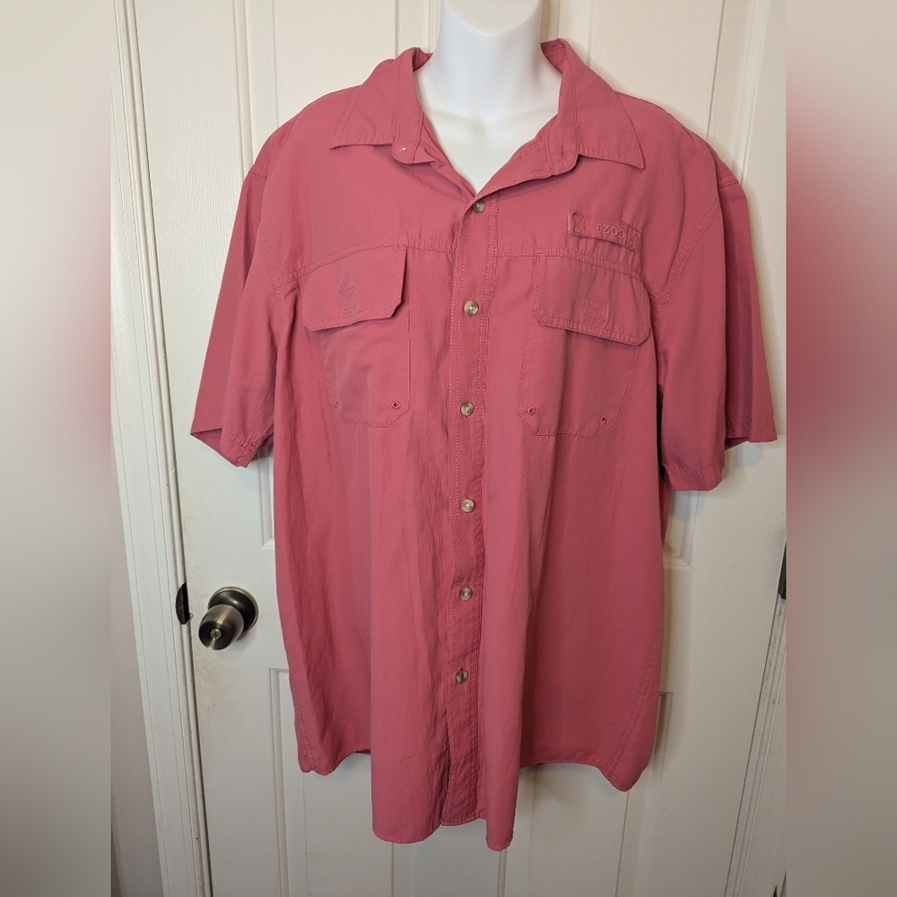 Izod Mens Fishing Shirt XL Surfcaster Rose Vented Outdoor Casual Button Up